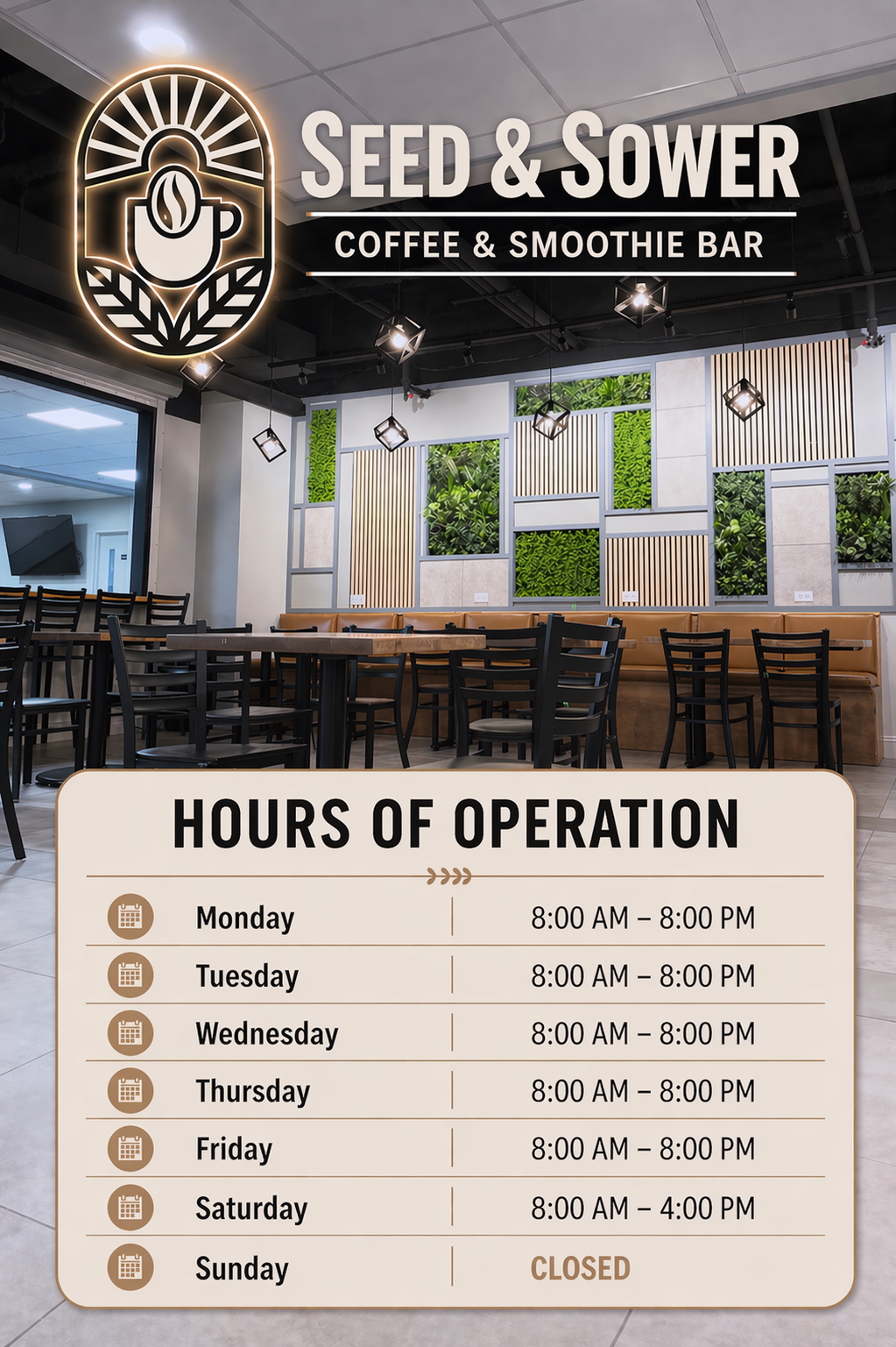 Seed & Sower Coffee & Smoothie Bar — Hours of Operation